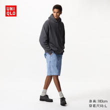 UNIQLO 优衣库 男装/男女同款牛仔工装短裤/水洗产品裤子休闲宽松中裤477165 64 湖蓝色 2XL /185/104C64.78元
