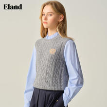 E·LAND 衣恋 ELAND衣恋毛衣女时尚假两件长袖套头针织衫2025秋季新款 灰色(15)Grey L /170