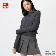 UNIQLO 优衣库 女装精纺美利奴羊毛POLO领针织衫/通勤25秋冬478333 07 青灰色 XS /150/76A