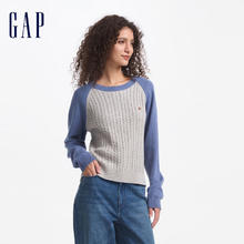 Gap 盖璞 女装LOGO撞色插肩袖圆领毛衣宽松针织衫 拼接
