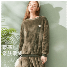 歌瑞尔 【加绒加厚保暖套装】法兰绒居家睡衣女士冬款外穿情侣睡衣圆领55元 超V52元