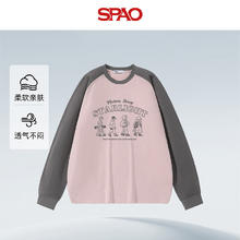 SPAO 韩国同款美式印花长袖T恤男款秋季宽松休闲上衣SPCX25ST06LD 藏青#SP趣味小人 L
