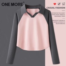 ONE MORE 文墨 2025新款 女士修身显瘦短款POLO领长袖纯棉T恤￥27.90 4.0折