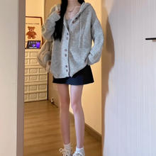 翊尚美 针织衫女秋冬新款休闲开衫连帽卫衣慵懒风宽松潮流毛衣券后59.9元