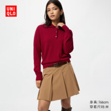 再降价：20点：优衣库 女装 精纺美利奴羊毛POLO领针织衫139.3元