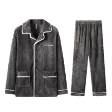 海澜之家【抱抱绒】男士睡衣男翻领珊瑚绒抗静电加绒加厚长袖长裤家居服 2套193.2元(需领券，合96.6元/件)