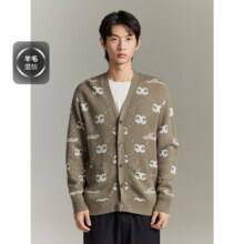 GXG 热卖GXG驼色满印字母提花V领时尚百搭毛衣针织开衫外套94元