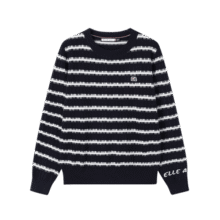 ELLE ACTIVE设计感撞色条纹毛衣女冬季弹力舒适显瘦百搭运动圆领套头针织上衣 藏青色 S283元 (券后省10)
