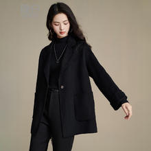 ONEBUYE 晚白 双面呢羊毛大衣女2025冬款纯色百搭通勤保暖外套 黑色 L