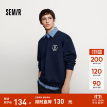 森马（Semir）卫衣男冬季学院风假两件情侣装加绒2025新款oversize绣花上衣 深蓝80872 特宽松介意可拍小一码 XXS 特宽松介意可拍小一码234元 (券后省30)