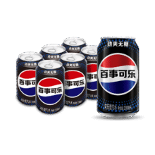 百事可乐Pepsi 无糖可乐 碳酸饮料汽水 330ml*6听 黑罐整箱装