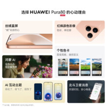 再降价：HUAWEI Pura 80 丝绒黑 12GB+256GB 鸿蒙AI卫星消息智能手机 政府补贴500元3411.02元(需领券)