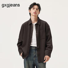 gxgjeans 25年秋新品 美式不规则门襟设计长袖衬衫 深咖色券后126元