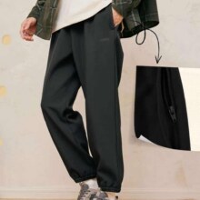 乔丹加绒运动裤男休闲卫裤子男冬季保暖束脚直筒梭织长裤 黑色 丨束口拉链 XL74元(需领券)