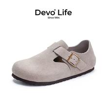 的沃 Devo Life 全包真皮复古文艺软木鞋