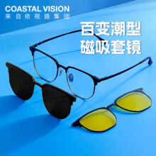 依视路 磁吸三合一超轻钛光学定制镜架枪色+钻晶耐磨不发黄膜岩现片1.60折射率*2 （一镜三用）
