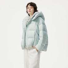 坦博尔 2024韩版泡芙羽绒服女短款可脱卸帽冬天宽松厚外套TBF530368D 冰霜蓝 155/80A