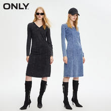 ONLY 秋冬时尚做旧V领纯色开叉中长款连衣裙券后92.56元