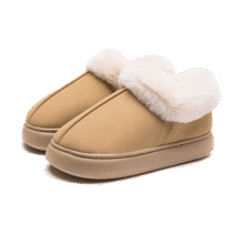 京东京造【长毛绒包脚】棉拖鞋居家厚底包跟保暖棉拖鞋男卡其44-45JZ-2473