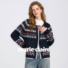 marie claire 含绵羊毛 费尔岛提花开衫2025秋冬女式复古圆领针织衫外套134元（超V会员价）