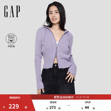 Gap 盖璞 女装 logo肌理修身拉链纯棉连帽针织衫 793618