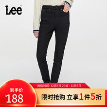 Lee 高腰紧身磨毛女保暖高弹五袋裤牛仔长裤黑色LWB007196204-719 黑色 24