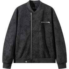 gxgjeans 25秋新品 美式PU皮宽松棒球领飞行员夹克 黑灰