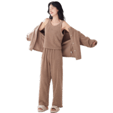 Ordifen 【半边绒 三件套】睡衣女士秋冬暖绒高品质家居服加厚可外穿套装