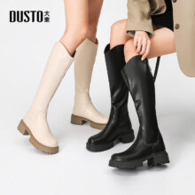 大东 高筒骑士靴女粗跟长筒靴0703A 加绒85元