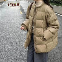 子牧棉麻 2025冬装 女休闲宽松加厚保暖棉服外套百搭纯色棉衣开衫0503 卡其色
