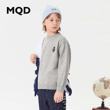 MQD 马骑顿 童装男大童23冬基础百搭小标圆领毛衣 浅麻灰 120cm