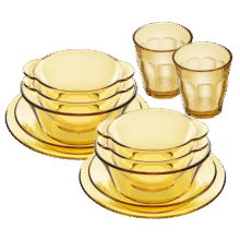 康宁餐具 12件耐热玻璃餐具套装 玻璃碗碟盘子水杯碗碟套装 礼盒包装 12头百丽餐具套装155.5元 (券后省0.5)