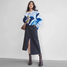 对白 【文森特·梵高联名】2025秋冬向日葵提花撞色女式针织衫毛衣