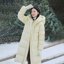 坦博尔 加厚连帽泡芙羽绒服 长款宽松高充绒外套 布蕾黄