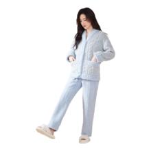 红豆居家 法兰绒睡衣女 冬季撞色提花加厚家居服 泡泡蓝 170/92A 试用同款