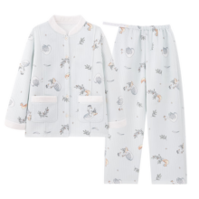 ROVO纯棉月子服秋冬产后孕妇哺乳睡衣加厚A类怀孕期产妇家居服套装 【加厚260克】优雅大白鹅（A类一等品-10A抗菌） L