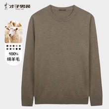 才子 100%纯羊毛 男士秋冬圆领修身毛衫轻柔保暖针织打底衫