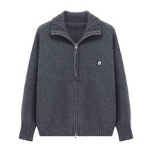 BASIC HOUSE 翻领双头拉链毛衣冬加厚时尚小狗刺绣开衫外套 灰色 L