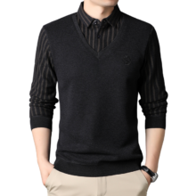 罗蒙 雪尼尔加绒保暖针织衫男 圆领打底毛衣 灰色 2XL/180（建议140-155斤）