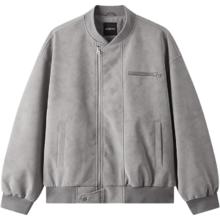 gxgjeans 真五折！清仓 美式PU皮时尚休闲宽松棒球领飞行员夹克 灰色