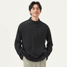 gxgjeans 美式立领半开襟长袖T恤 黑色