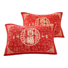 新年款纱布棉枕巾52*78加大加厚柔软亲肤枕头巾 百福红枕巾 78cm*52cm 两条装