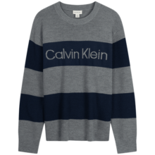 Calvin KleinJeans25秋冬新款男女情侣羊毛混纺ck条纹提花圆领打底针织衫毛衣 P7E-蓝灰条纹 XS