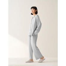 京东PLUS：MUJI 女式 柔软针织 前开睡衣套装 烟熏蓝色 S-M