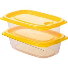 再降价：茶花 塑料保鲜盒食品级可加热 1200ML黄色2只装