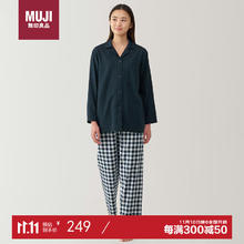 MUJI 女式 无侧缝双层纱织 睡衣 家居服套装 深藏青色格纹 M
