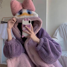 宝娜斯 紫鸭睡袍 女秋季加厚珊瑚绒保暖家居服