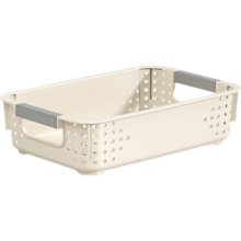 名创优品同款 奶油色矮款中号收纳筐 25*16.5*6.5cm 塑料桌面厨房零食玩具整理盒