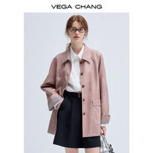 皮衣女款2025年春秋美式复古中长款PU皮外套 橡皮粉 L