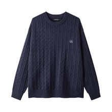 gxgjeans 清仓！25年冬新品 美式刺绣绞花毛衣针织衫 藏青色